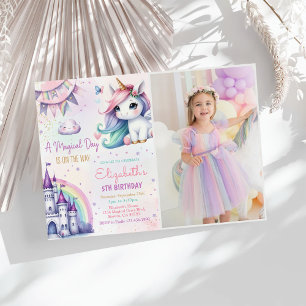 Invitation Magic Pastel Unicorn Arc-en-ciel Photo Anniversair