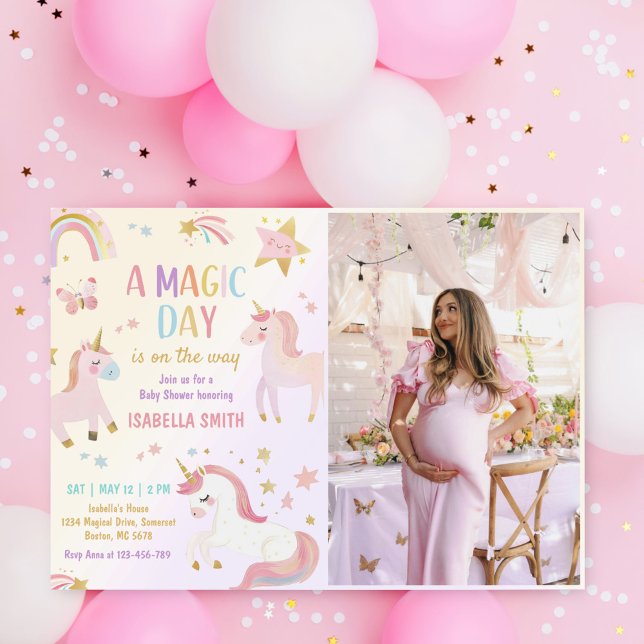 Invitation Magic Pastel Unicorn Rainbow Baby shower Photo (Créateur téléchargé)