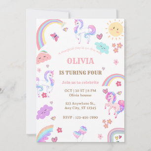 Invitation Magic Pastel Unicorn Rainbow Birthday Party