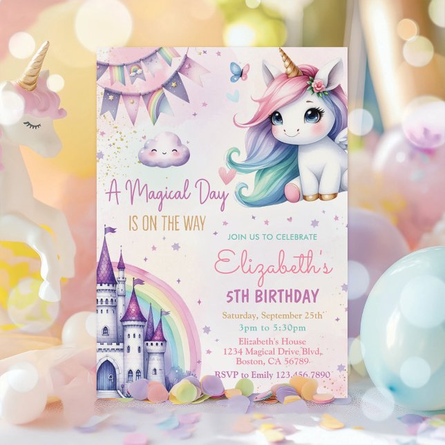 Invitation Magic Pastel Unicorn Rainbow Birthday Party (Créateur téléchargé)