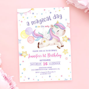 Invitation Magic Rainbow Unicorn 1er anniversaire