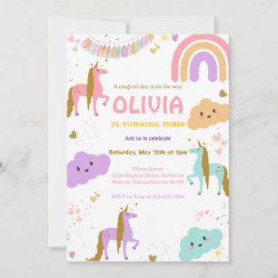 Invitation Magic Rainbow Unicorn Pink Pastel fête d'anniversa