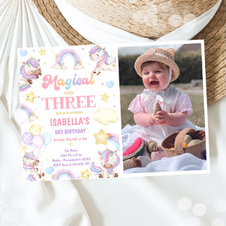Invitation Magic Three Rainbow Unicorn 3ème anniversaire Phot