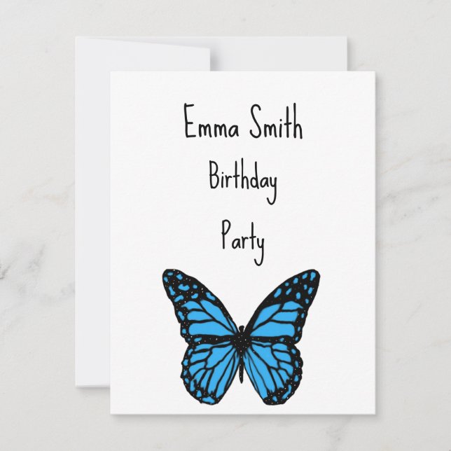 Invitation Magical blue butterfly pink glitter art  (Devant)