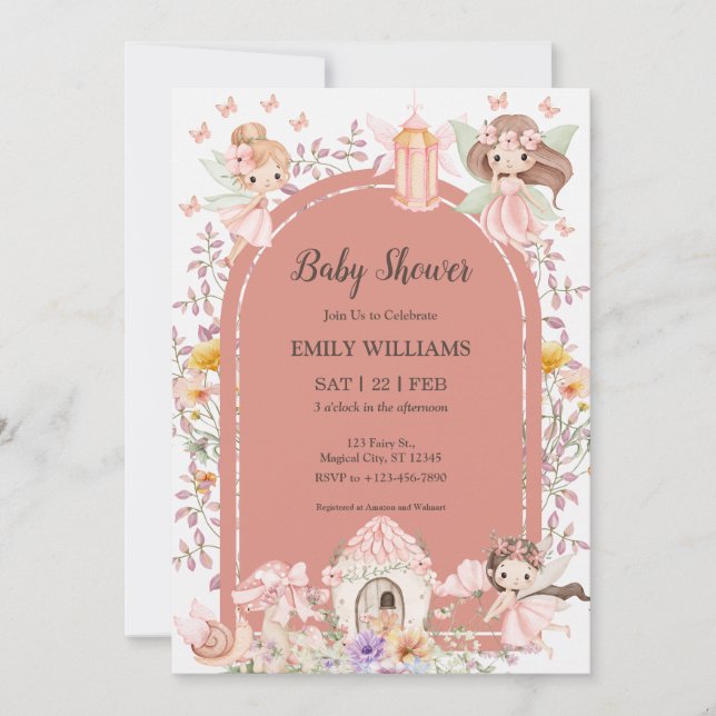Invitation Magical Boho Fairy Garden Baby Shower Invitatio (Devant)