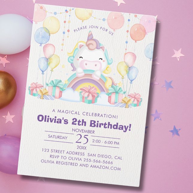 Invitation Magical cute unicorn girl birthday celebration (Créateur téléchargé)
