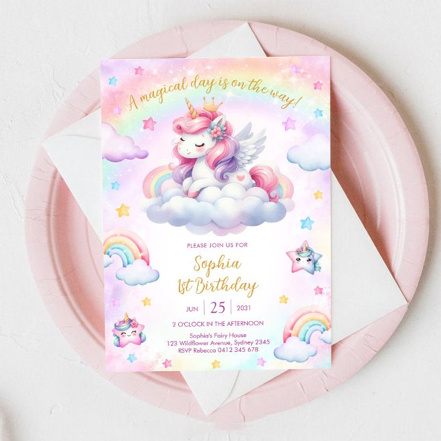 Invitation Magical Day Unicorn and Rainbows Birthday (Créateur téléchargé)