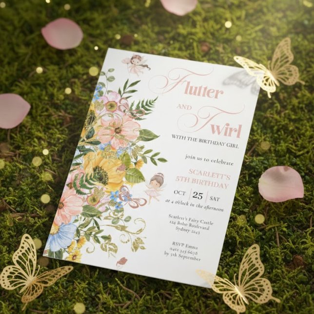 Invitation Magical Fairy Floral Garden Pixie Girls Birthday  (Créateur téléchargé)