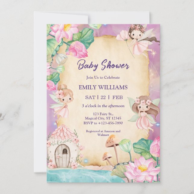 Invitation Magical Fairy Garden Baby Shower (Devant)