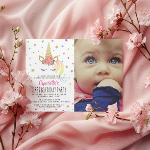 Invitation Magical Licorne Photo Pastel   Anniversaire de Con