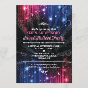 Invitation Magical Neon Lights Sweet 16 Party