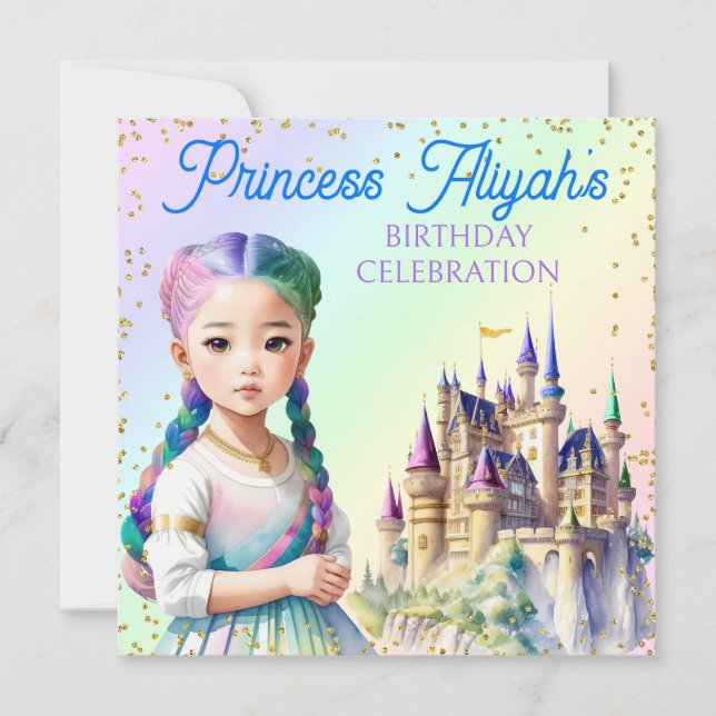 Invitation Magical Pastel Princess Imaginaire Rainbow Castle (Devant)
