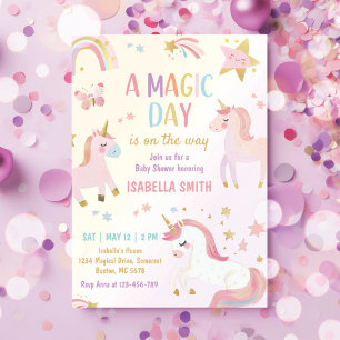 Invitation Magical Pastel Unicorn Rainbow Baby Girl Douche