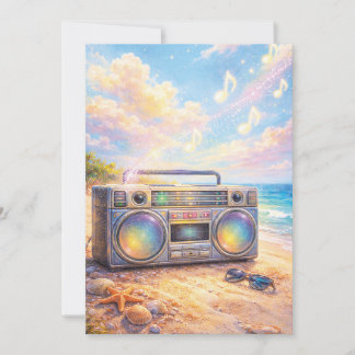 Invitation Magical Retro Boombox Playing Music On Beach