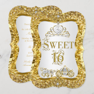 Invitation Magical Tiara Princess Sweet 16 Gold White Invitat