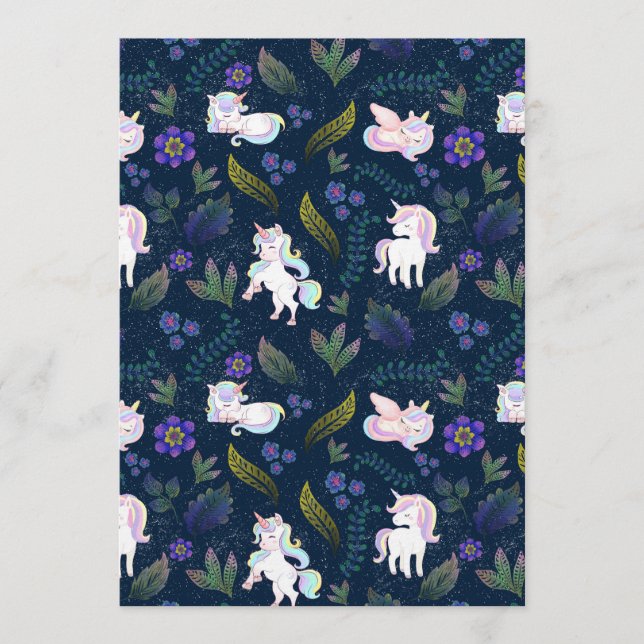 Invitation Magical Unicorn Night Forest Seamless Pattern (Devant)