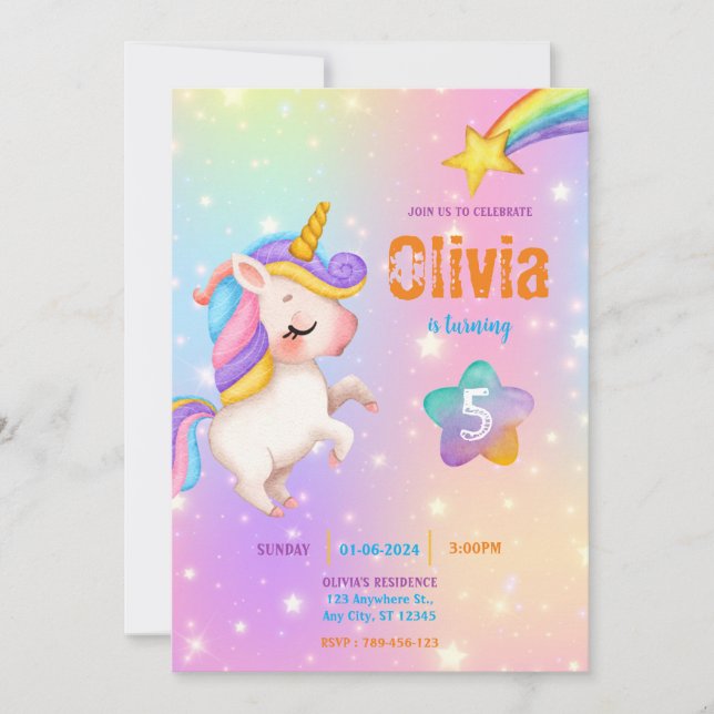 Invitation Magical Unicorns Purple Birthday Party  (Devant)
