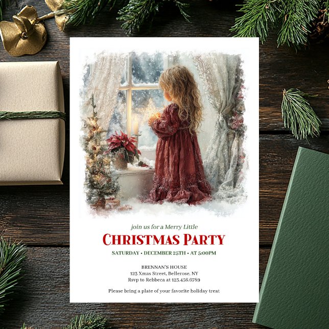 Invitation Magical Victorian Little Girl Awaiting Santa DNL (Magical Victorian Little Girl Awaiting Santa Download Invite)