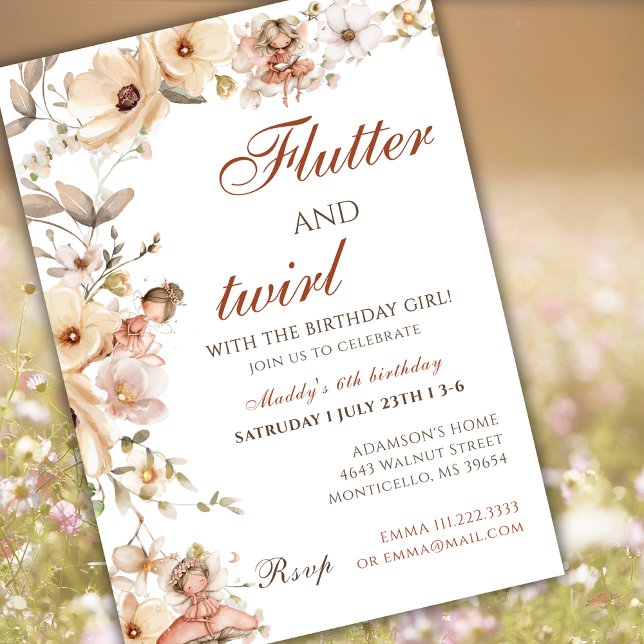 Invitation Magical Whimsical Fairy Floral Garden Birthday  (Créateur téléchargé)