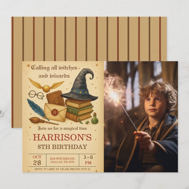 Invitation Magical Wizard and Witches Birthday Photo (Devant / Derrière)