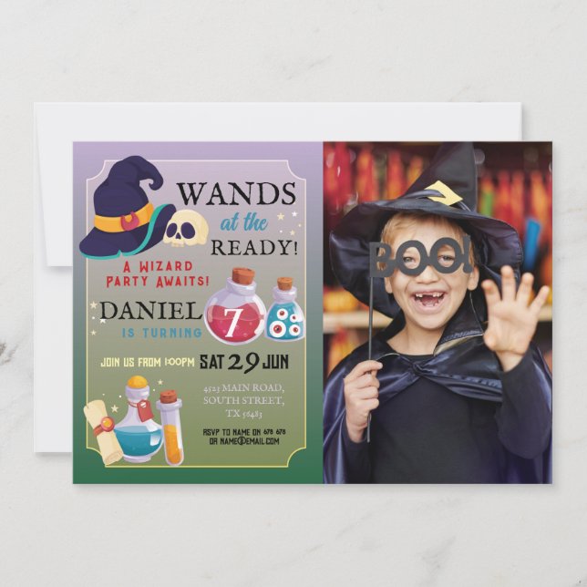 Invitation Magicien Fête Anniversaire Larmes Aux Garçons Prêt (Devant)