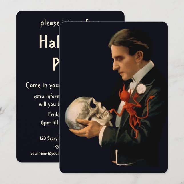 Invitation Magicien vintage Thurston et Halloween du crâne hu (Devant / Derrière)
