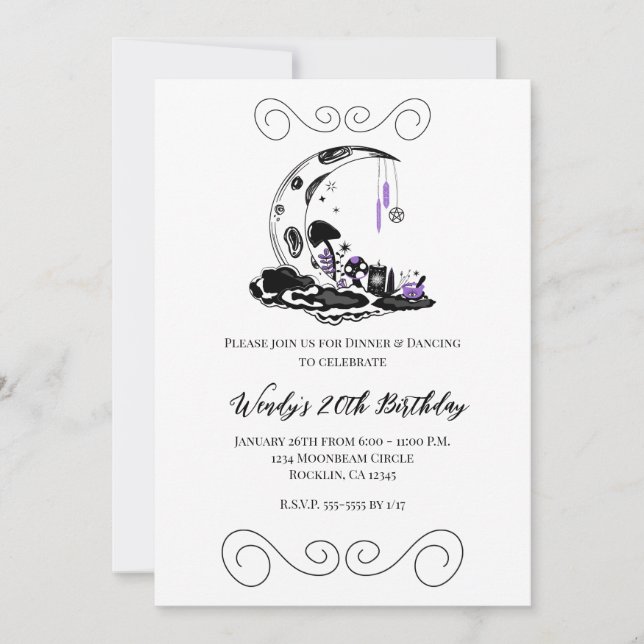 Invitation Magie Champignons Cristal Lune Jardin Anniversaire (Devant)
