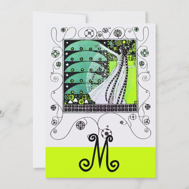 Invitation MAGIE DU PRINTEMPS, jaune vif vert noir (Devant)