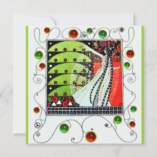 Invitation MAGIE DU PRINTEMPS rouge vif noir blanc vert