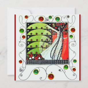 Invitation MAGIE DU PRINTEMPS rouge vif noir blanc vert