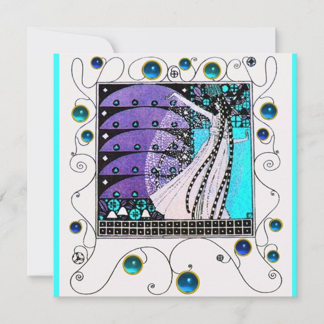 Invitation MAGIE DU PRINTEMPS, violet foncé aqua bleu vif (Devant)