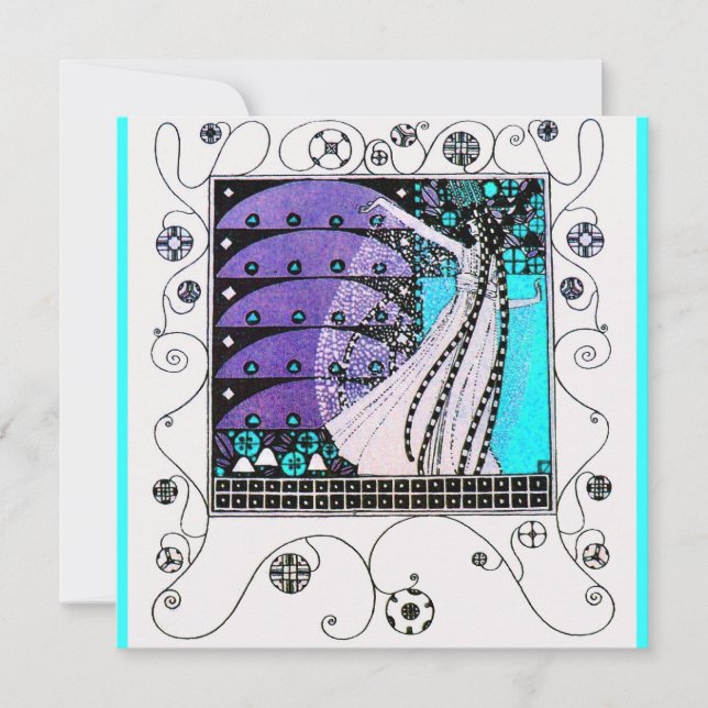 Invitation MAGIE DU PRINTEMPS, violet foncé aqua bleu vif (Devant)