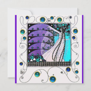 Invitation MAGIE DU PRINTEMPS, violet noir aqua bleu vif