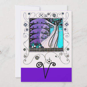 Invitation MAGIE DU PRINTEMPS, violet noir aqua bleu vif