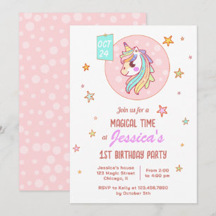 Invitation Magie Heure Rainbow Baby Unicorn premier anniversa
