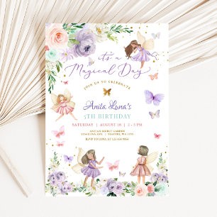 Invitation Magie ONE Purple Rose Papillon Fée Anniversaire