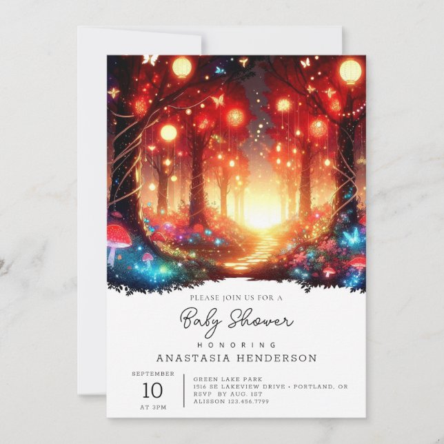 Invitation Magique adorable Baby shower forestier enchanté (Devant)