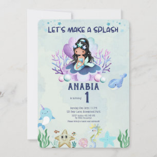 Invitation Magique Anniversaire de 1 an de Sirène Aquarelle