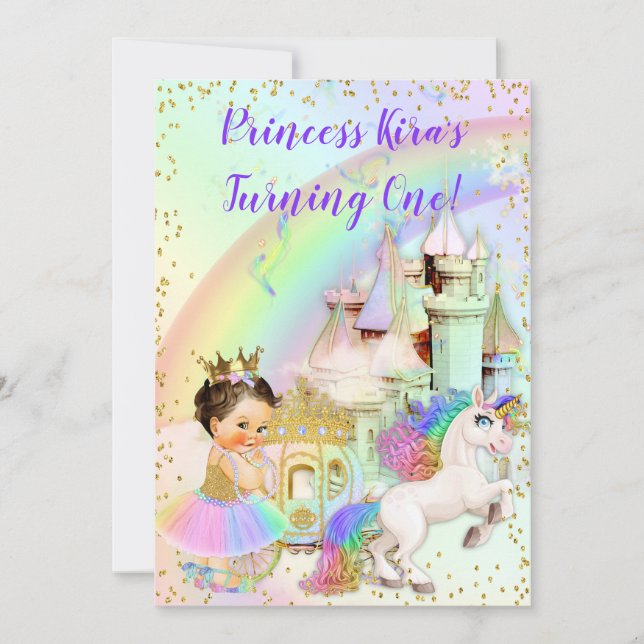 Invitation Magique Arc en Ciel Princesse Castle Carriage Unic (Devant)