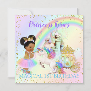 Invitation Magique Arc en Ciel Princesse Castle Carriage Unic