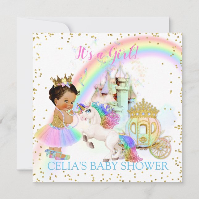 Invitation Magique Arc en Ciel Princesse Castle Carriage Unic (Devant)