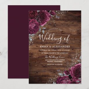 Invitation Magique Bourgogne Rose Rustic Wood Mariage