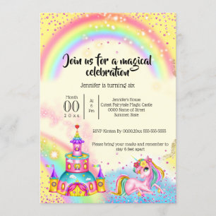 Invitation Magique ciel arc-en-ciel de unicorne brillant part