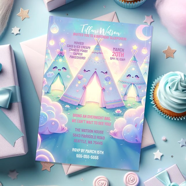 Invitation Magique Cute Sleepover fête d'anniversaire (Available in Print and Instant Download)