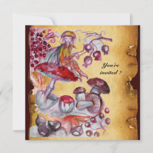 Invitation MAGIQUE FEUILLET DE CHAMPIGNONS parchemin