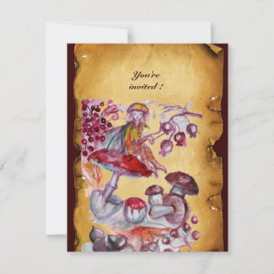Invitation MAGIQUE FEUILLET DE CHAMPIGNONS parchemin