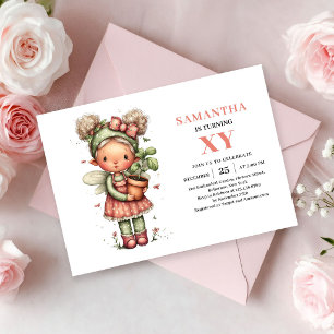 Invitation Magique Fille Fée 1er Anniversaire Rougeur Floral