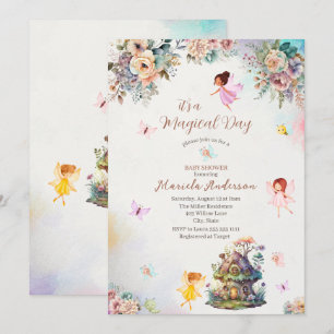 Invitation Magique Floral Fairy Princesse aquarelle Baby Sho