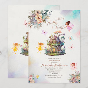 Invitation Magique Floral Fairy Princesse aquarelle Baby Sho
