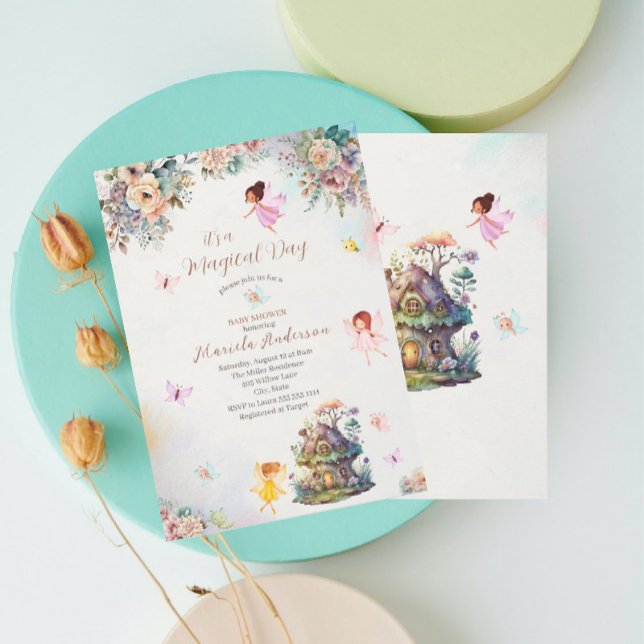 Invitation Magique Floral Fairy Princesse aquarelle Baby Sho (Créateur téléchargé)